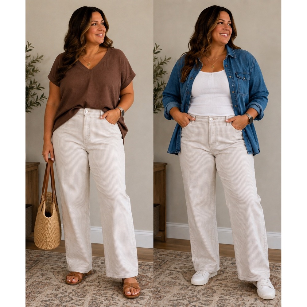 Abercrombie & Fitch Wide-Leg Corduroy Jeans in Cream